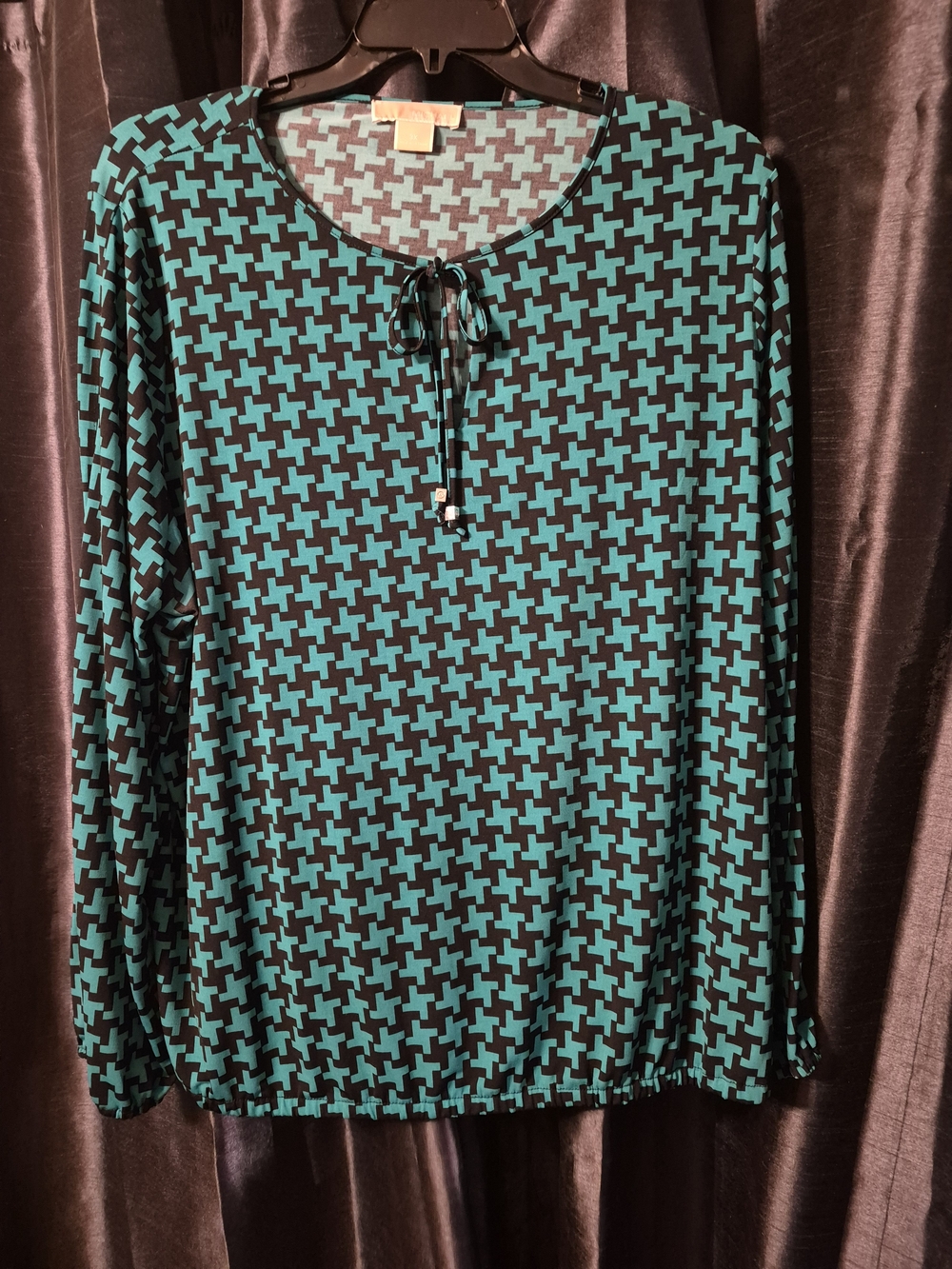 Michael Kors Long-Sleeve Teal and Black Geo Print Women's Top